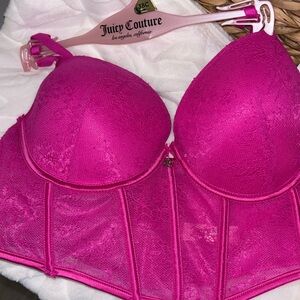Juicy Couture Lace Detail Corset Hot Pink Bralette Size 38C New